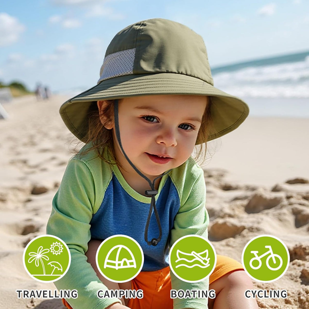 Toddler Baby Sun Hat Kids Summer UPF 50+ for Boys Girls Adjustable Beach Hats with Bucket Wide Brim
