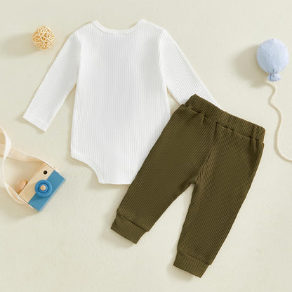 fhutpw Baby Boy Clothes 3 6 12 18 Months Ribbed Knitted Long Sleeve Romper and Pants Sets Newborn