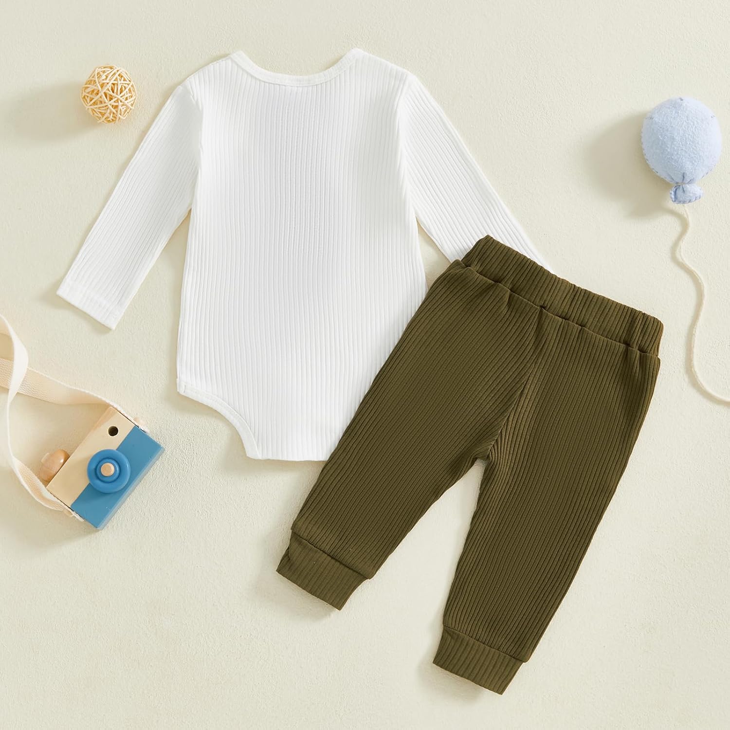 fhutpw Baby Boy Clothes 3 6 12 18 Months Ribbed Knitted Long Sleeve Romper and Pants Sets Newborn