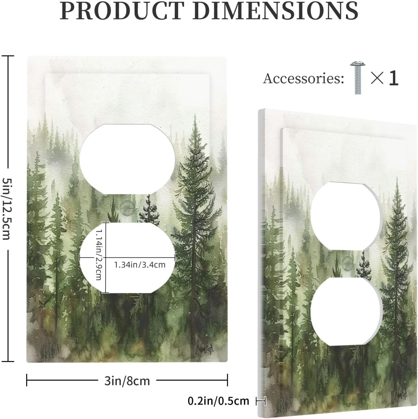 Outlet Covers Green Forest Watercolor Painting Foggy Pine 1 Gang Duplex Wall Plate Decorative