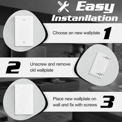 Decorator Wall Plate Blank Switch Plate Outlet Cover,Unbreakable Polycarbonate Thermoplastic, White