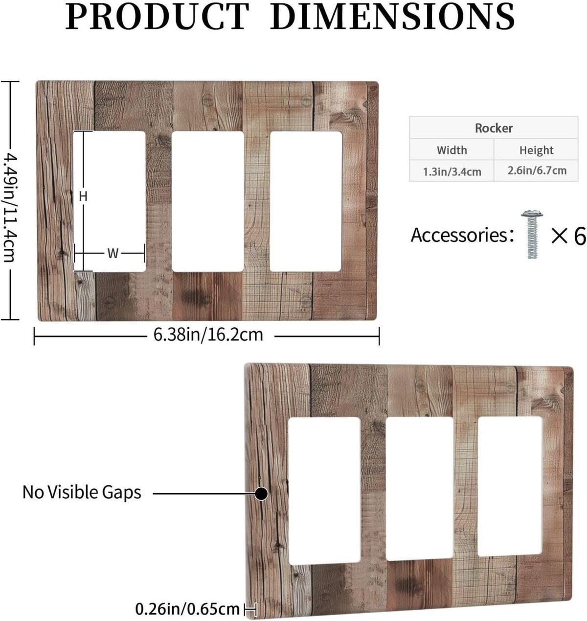 Decorative Outlet Covers Retro Wood Plank Vintaga Wooden Board 3 Gang Wall Plate Triple Rocker