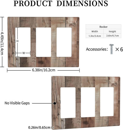 Decorative Outlet Covers Retro Wood Plank Vintaga Wooden Board 3 Gang Wall Plate Triple Rocker