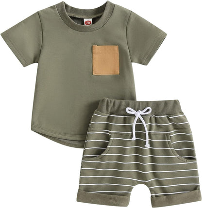 fhutpw Baby Toddler Boy Clothes Summer Outfits 6 12 18 24 Months Patchwork Short Sleeve T Shirt &