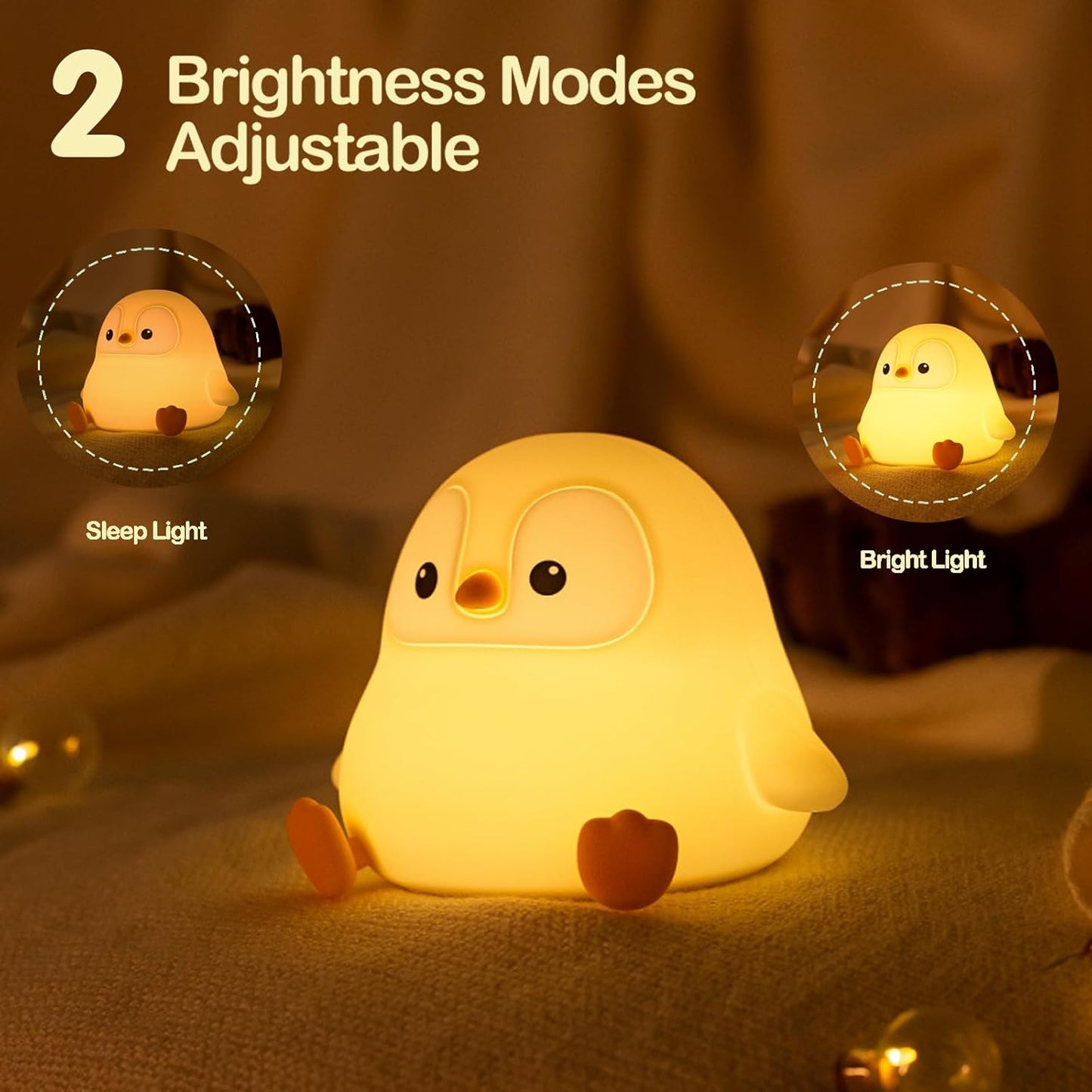 ATSUI Penguin Night Light, LED Squishy Novelty Animal Night Lamp, Food Grade Silicone, 2 Level