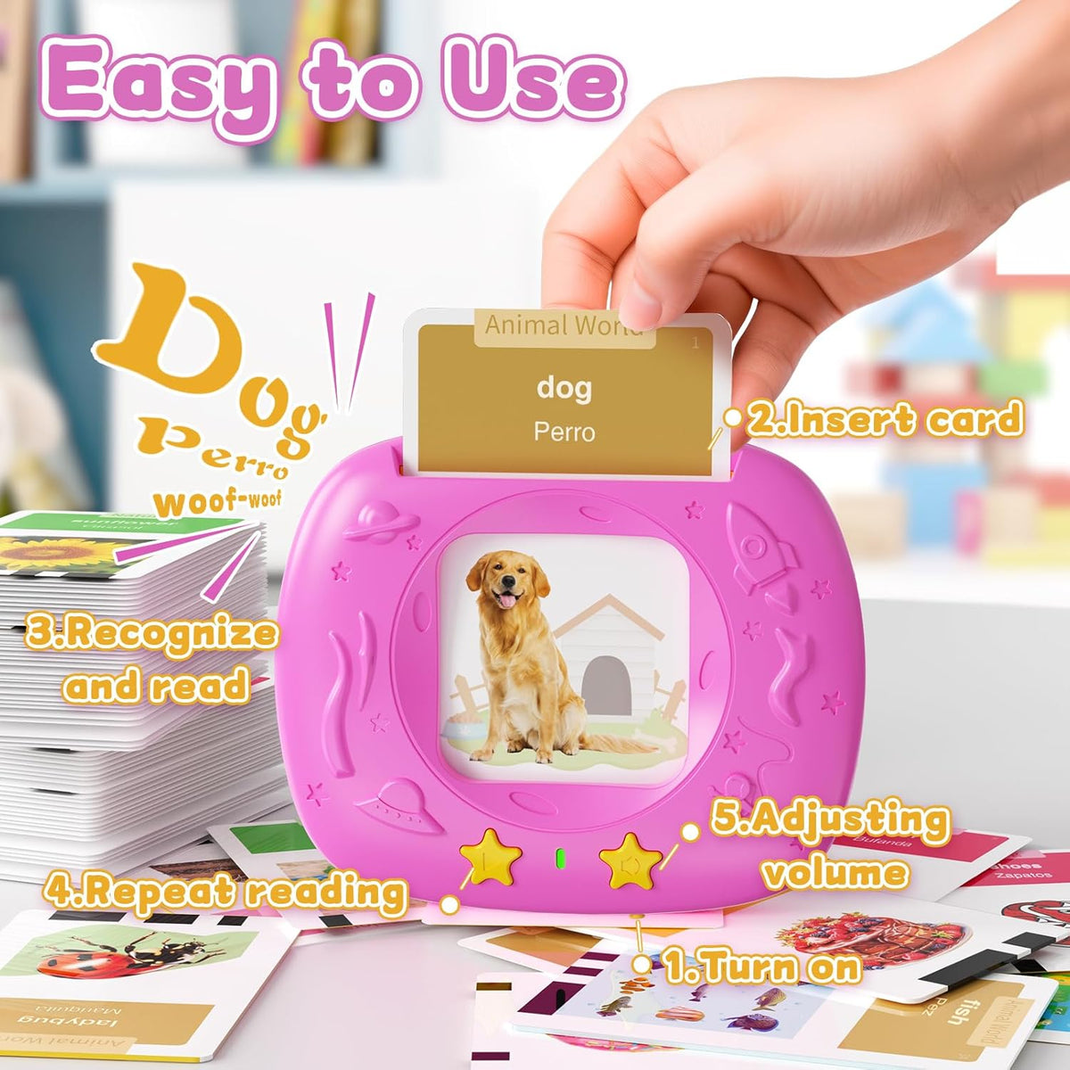 Toddlers Bilingual Spanish & English Talking Flash Cards with 288 Sight Words, Speech Therapy Toys