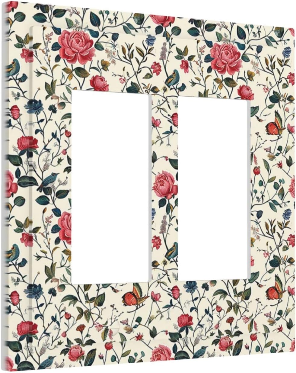 Decorative Outlet Covers Vintage Flowers Rose Leaf Bird Butterfly 2 Gang Double GFCI Rocker