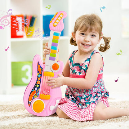 Kids Guitar, Electric Toddler Baby Music Toys for Ages 2-4 with Piano Mode Strap and Lights Child