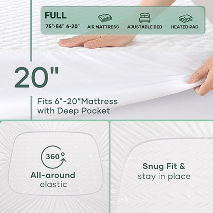 OhGeni 100% Waterproof Mattress Protector, Full -2 Pack, Fitted Sheet with Stretchable Pockets