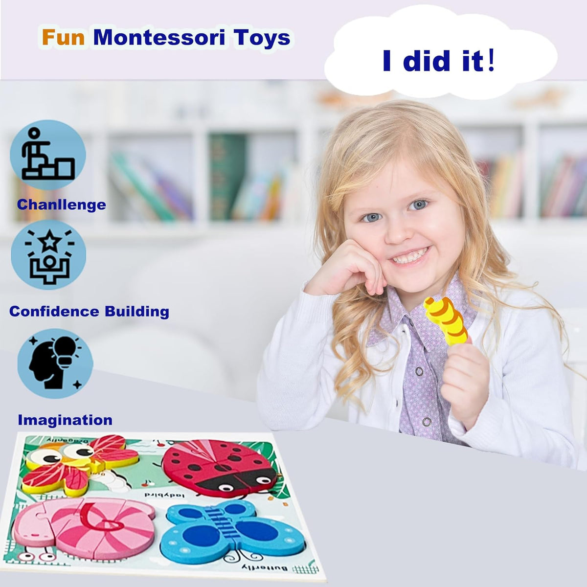 Wooden Jigsaw Puzzles for Toddlers 2-4 Years Old Girls Boys Jumbo Base Chunky Puzzle Ages1-3