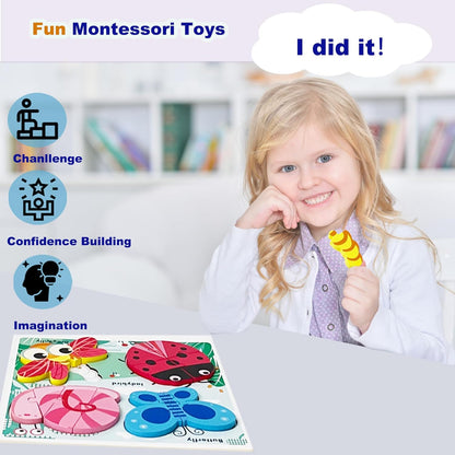 Wooden Jigsaw Puzzles for Toddlers 2-4 Years Old Girls Boys Jumbo Base Chunky Puzzle Ages1-3