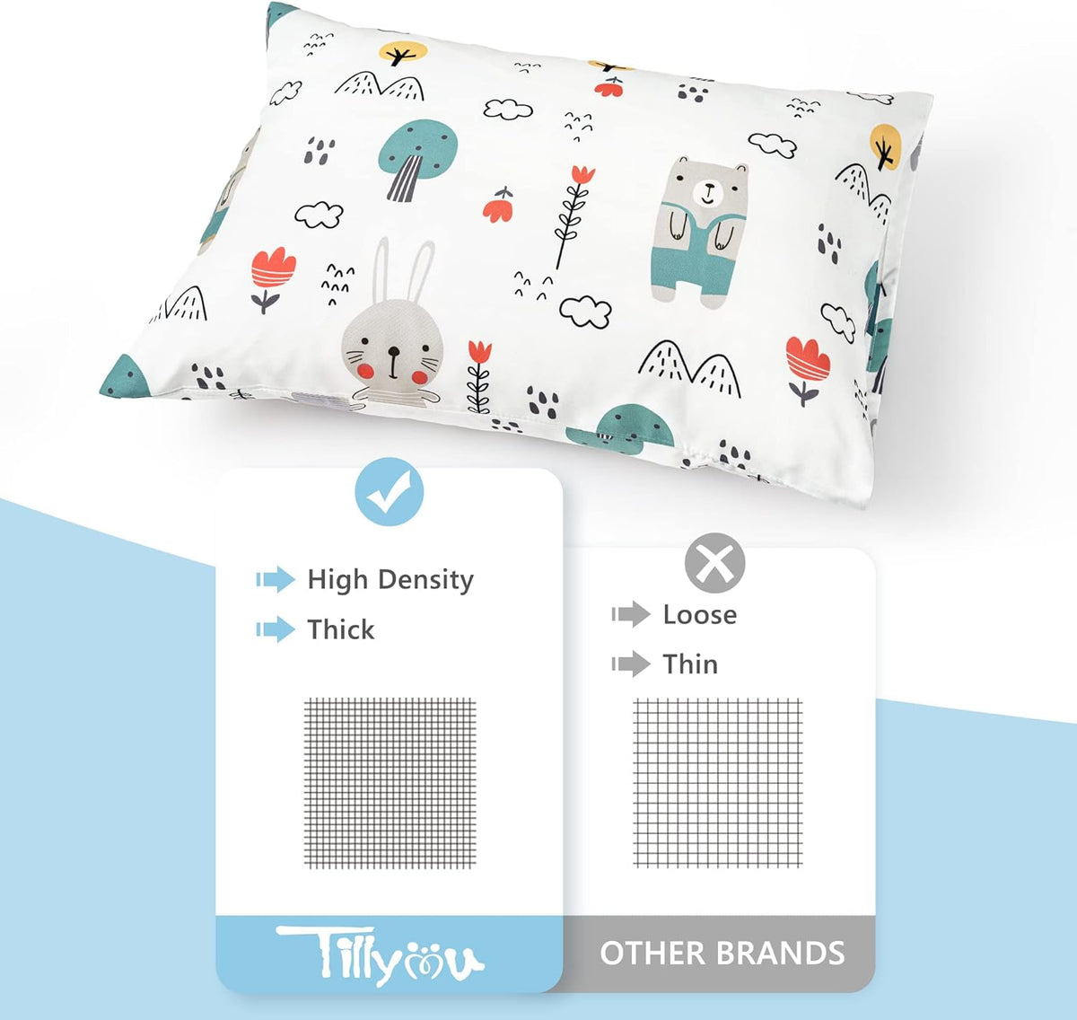 TILLYOU Toddler Pillowcase 2 Pack with Envelope Closure,Silky Soft Microfiber 13" x 18" Kids Travel