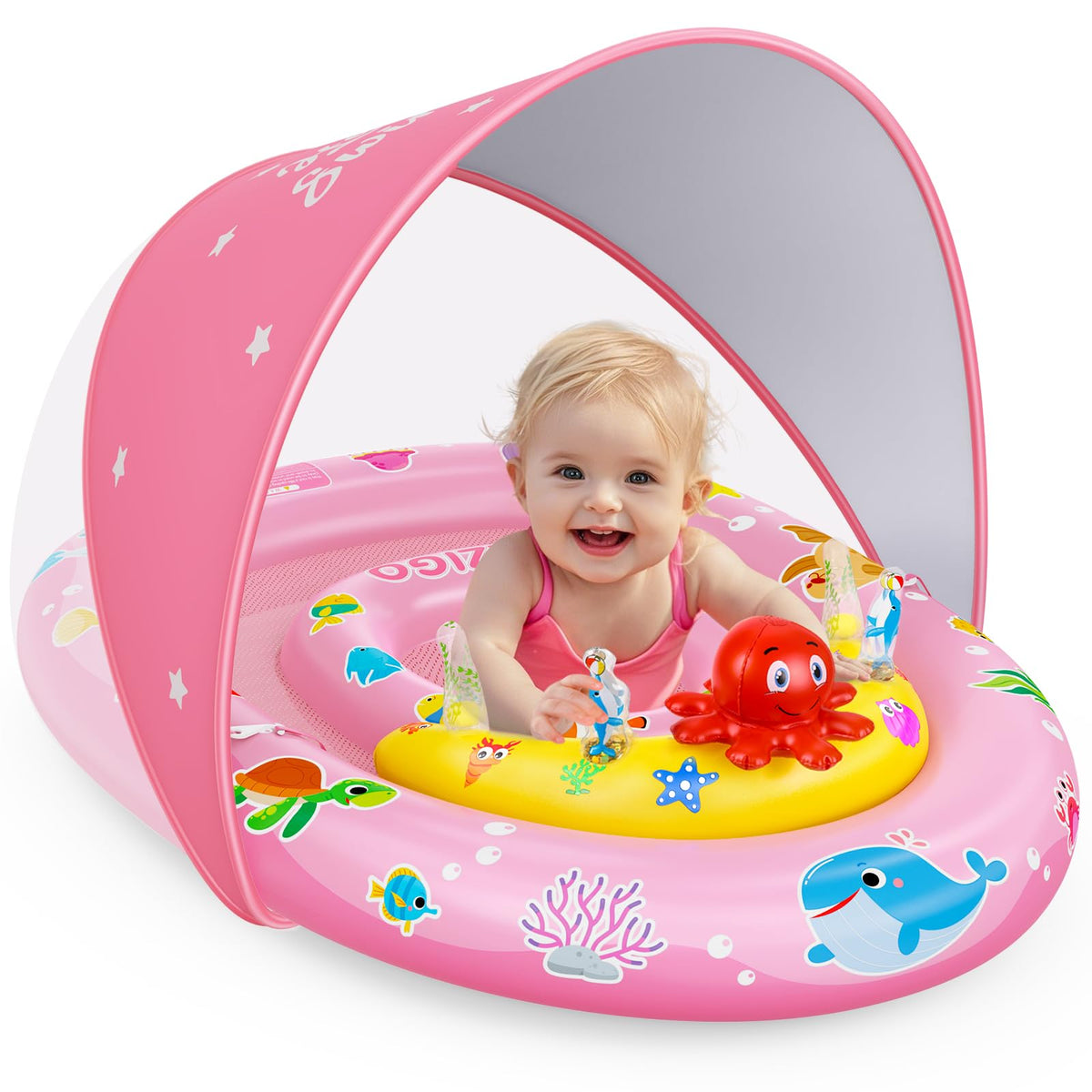 EZIGO Baby Pool Float with UPF50+ Canopy, Infant Swim Floats 6-36 Months