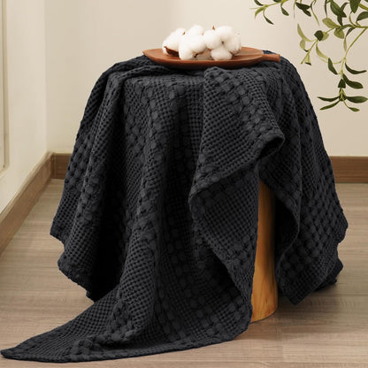 PHF 100% Cotton Waffle Weave Throw Blanket, Soft Lightweight Breathable Cozy Summer Throws for