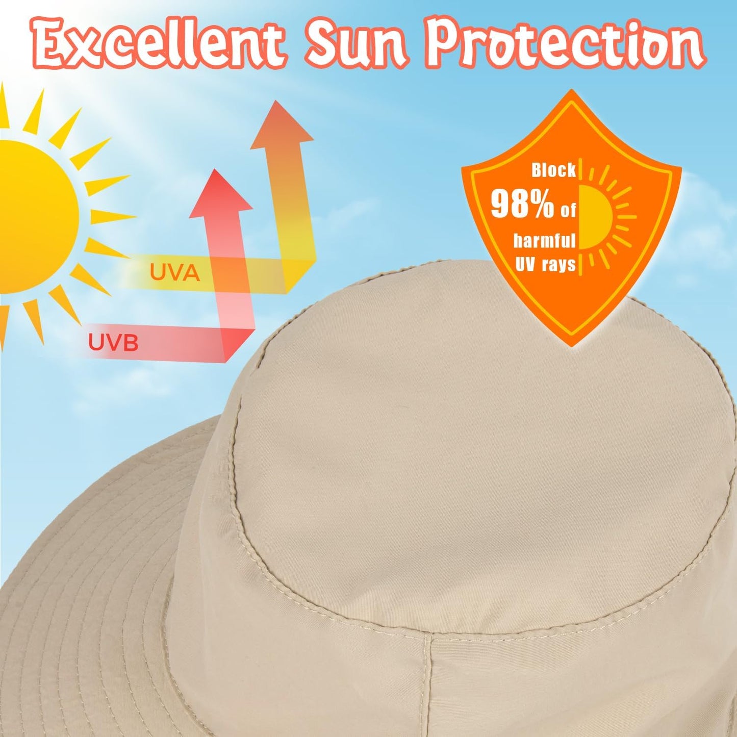 Baby Sun Hat Kids Summer UPF 50+ Toddler Bucket Hat Wide Brim Adjustable Beach Hats for Boys Girls