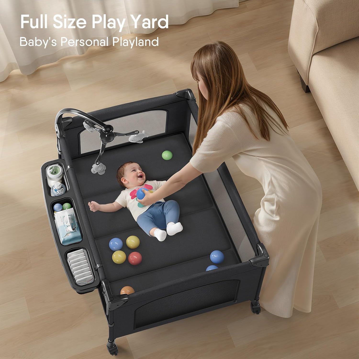 4 in 1 Baby Bassinet, Pack and Play, Bedside Crib Sleeper, Diaper Changer, Quickly Assembled and