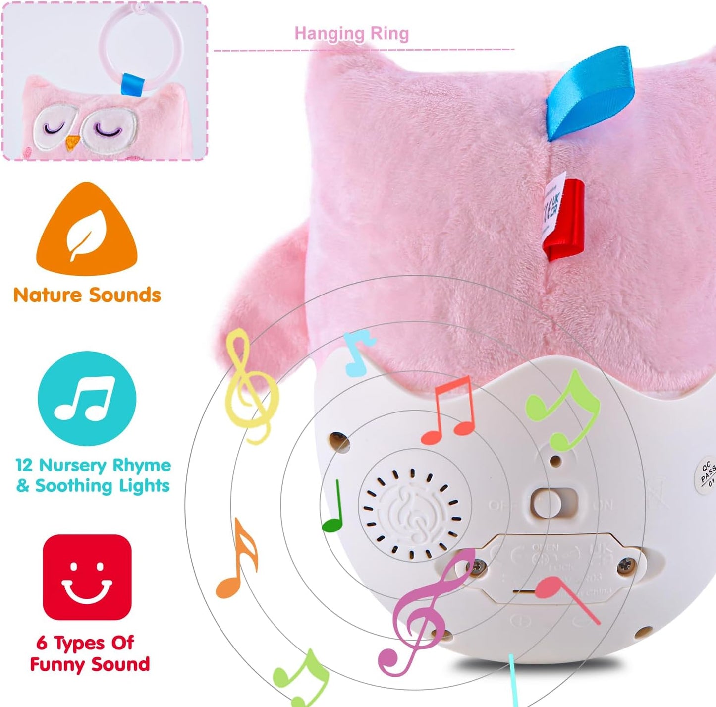 Baby Toys 0-6-12 Months, Plush Owl Stuffed Animal Musical Toys with Light & Sounds, Infant