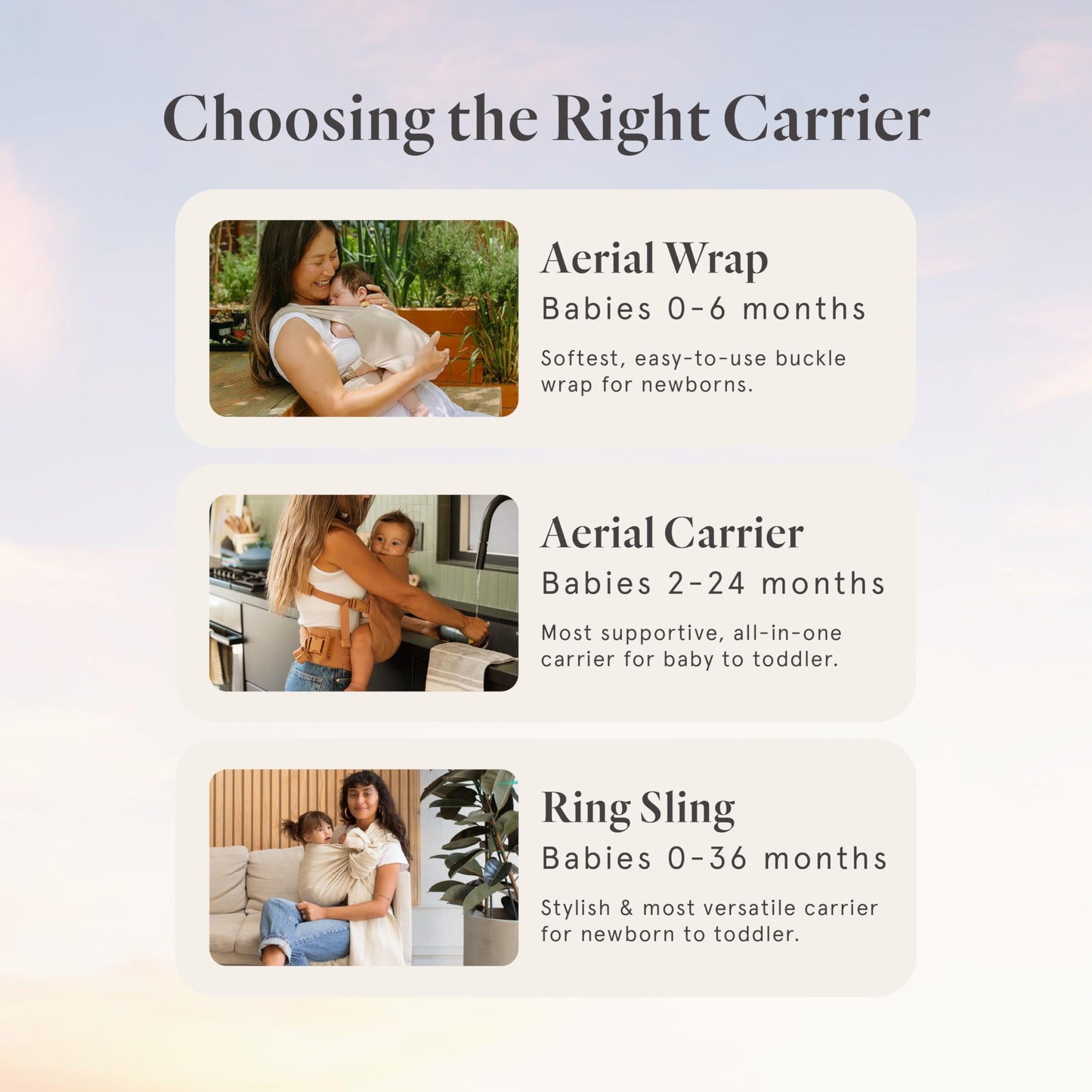 WildBird - Aerial Buckle Wrap - 0-6 Months - Standard (XS-XL) Sparrow - Newborn Baby Carrier