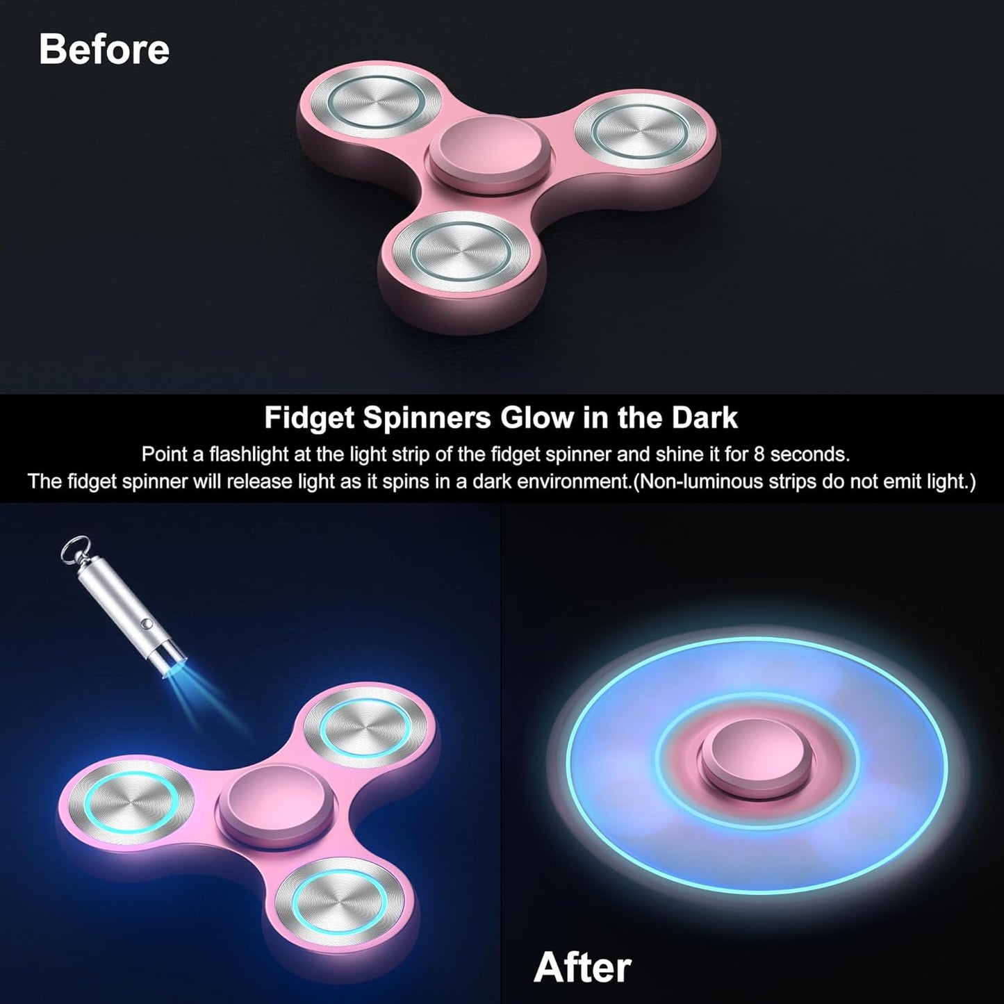 Fidget Spinners Toy, Metal Stainless Steel Bearing High Speed 4-8 Min Spins, EDC ADHD Stress