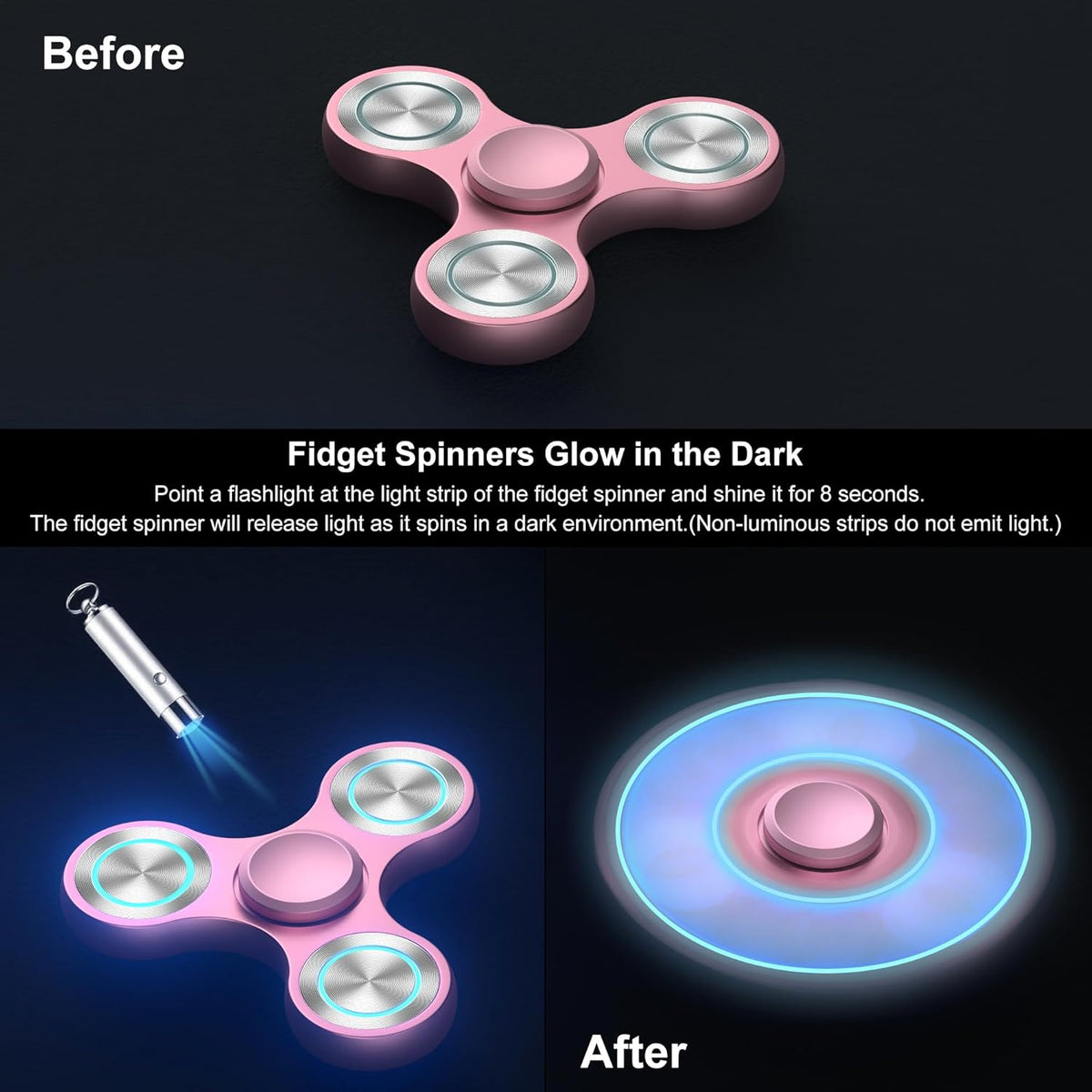 Fidget Spinners Toy, Metal Stainless Steel Bearing High Speed 4-8 Min Spins, EDC ADHD Stress