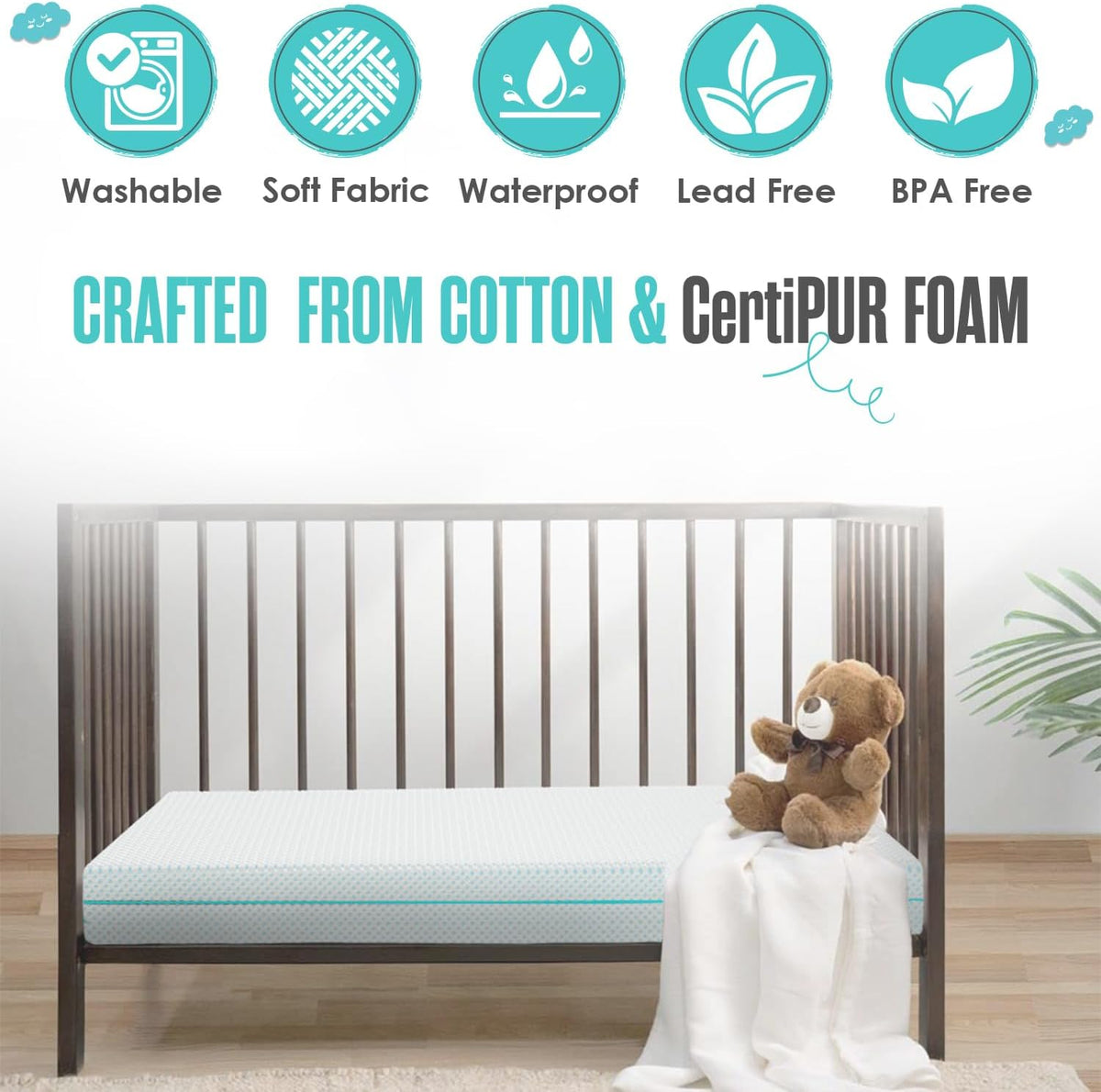 Sleepah 6" Crib & Toddler Bed Mattress Dual Sided (Firm & Plush) Cooling Memory Foam – Waterproof