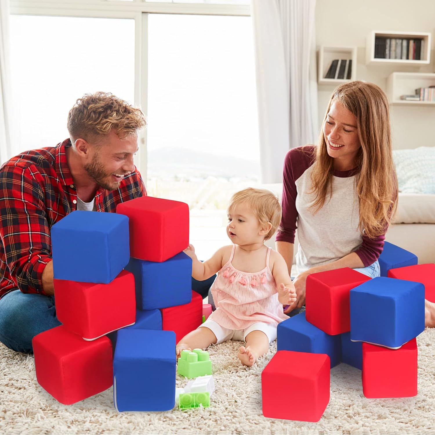 Toddler Foam Blocks, 16 PCS 5.5 inch Colourful Foam Soft Cubes for Kids, Stacking Block Sets