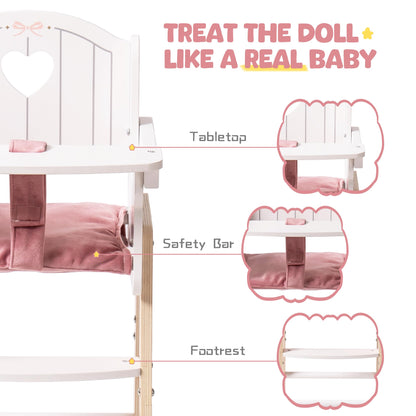 ROBUD Play High Chair, Pretend Play High Chair with Cushion, Movable Table, Wooden Baby Doll