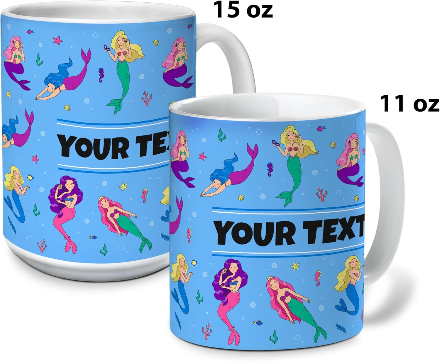 Personalized Mug for Kids - Mermaids - Custom Name/Text, Ceramic Hot Chocolate/Cocoa/Coffee Cup for