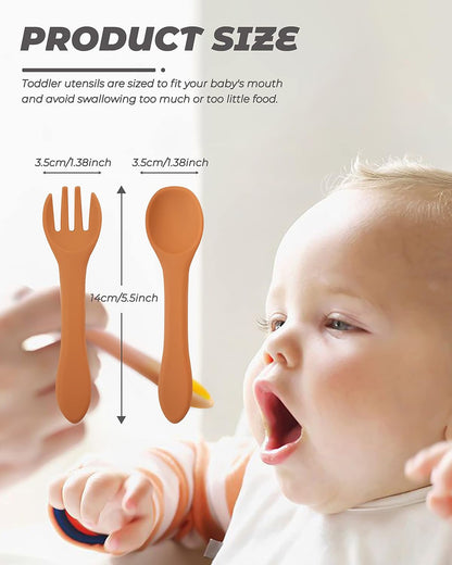 10 Pcs Silicone Baby Spoons and Forks, Chewable Utensils for Self-Feeding, Kids Utensils for Over 6