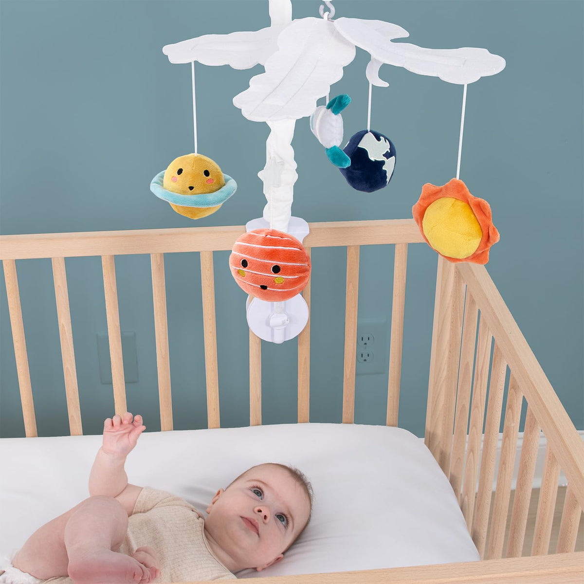 The Peanutshell Crib Mobile for Boys or Girls - White and Dark Blue Musical Baby Crib Mobile with