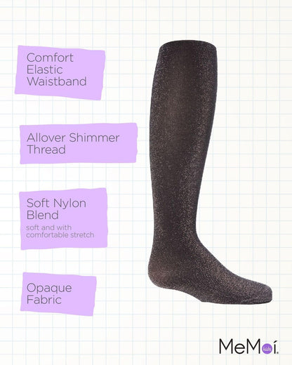 MeMoi Shining Star Shimmer Tights for Girls, Ultra Soft and Lightweight Opaque Girl Tights - Sizes