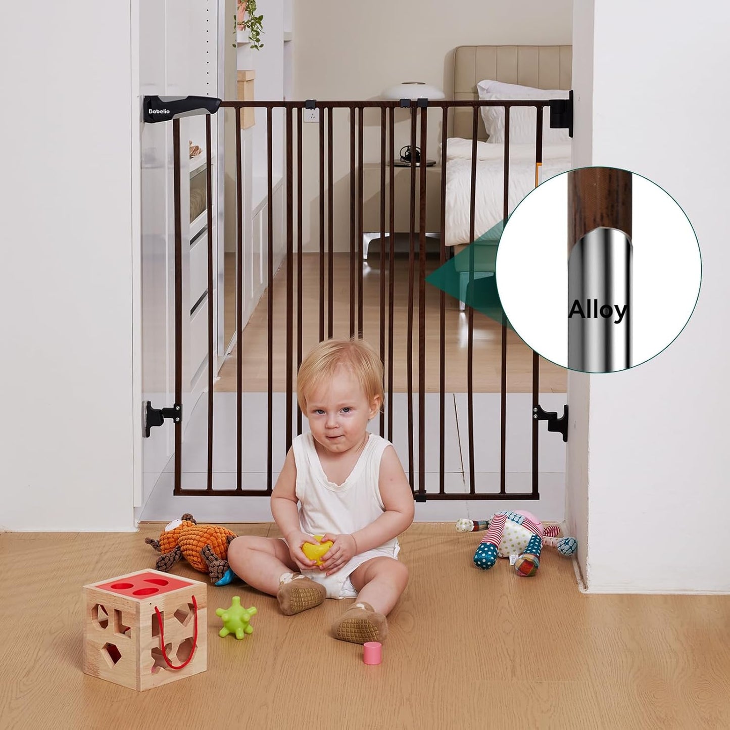 Babelio 34" Extra Tall Baby/Dog Gate with No Threshold Design Walk Thru Door, 26-43" Auto Close