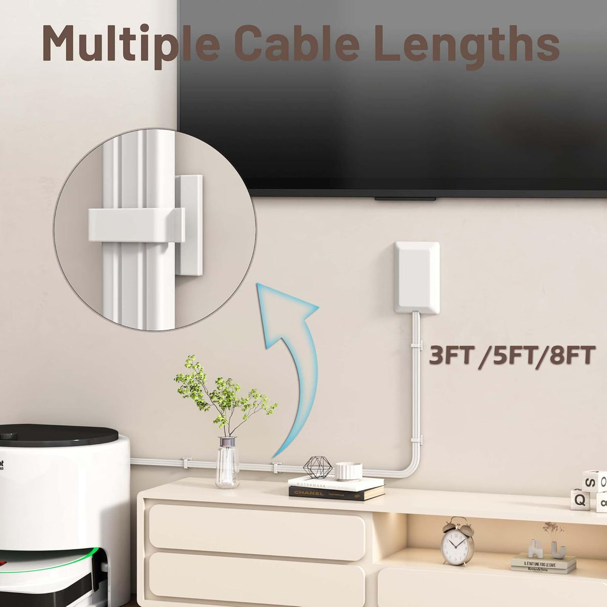 5FT Flat Extension Cord Ultra Thin Outlet Concealer with Cord Concealer Kit,Flat Outlet Extender