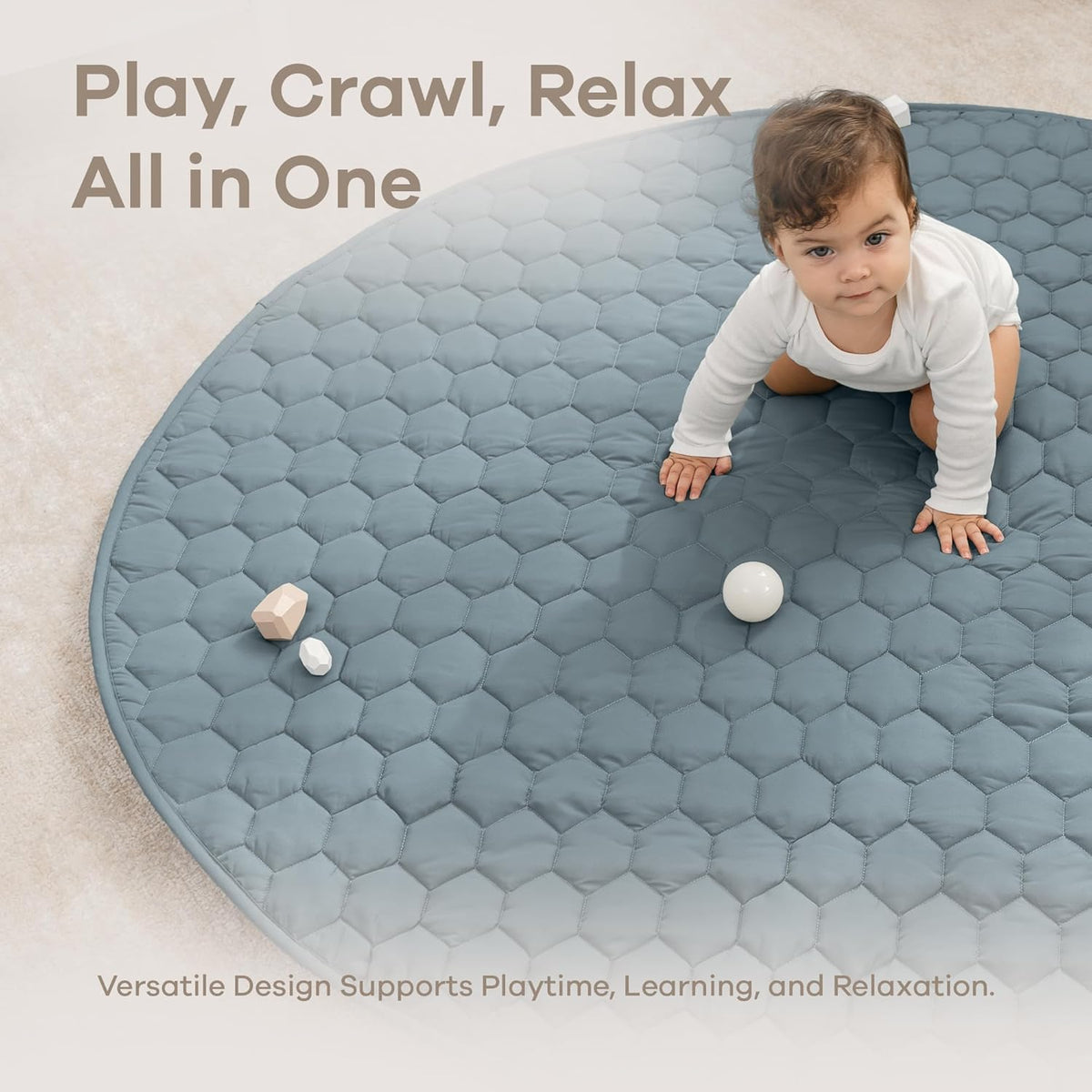 Comfy Cubs Round Kids Play Mat - Large 60 inches Soft Quilted Baby Floor Mat with Non-Slip Bottom