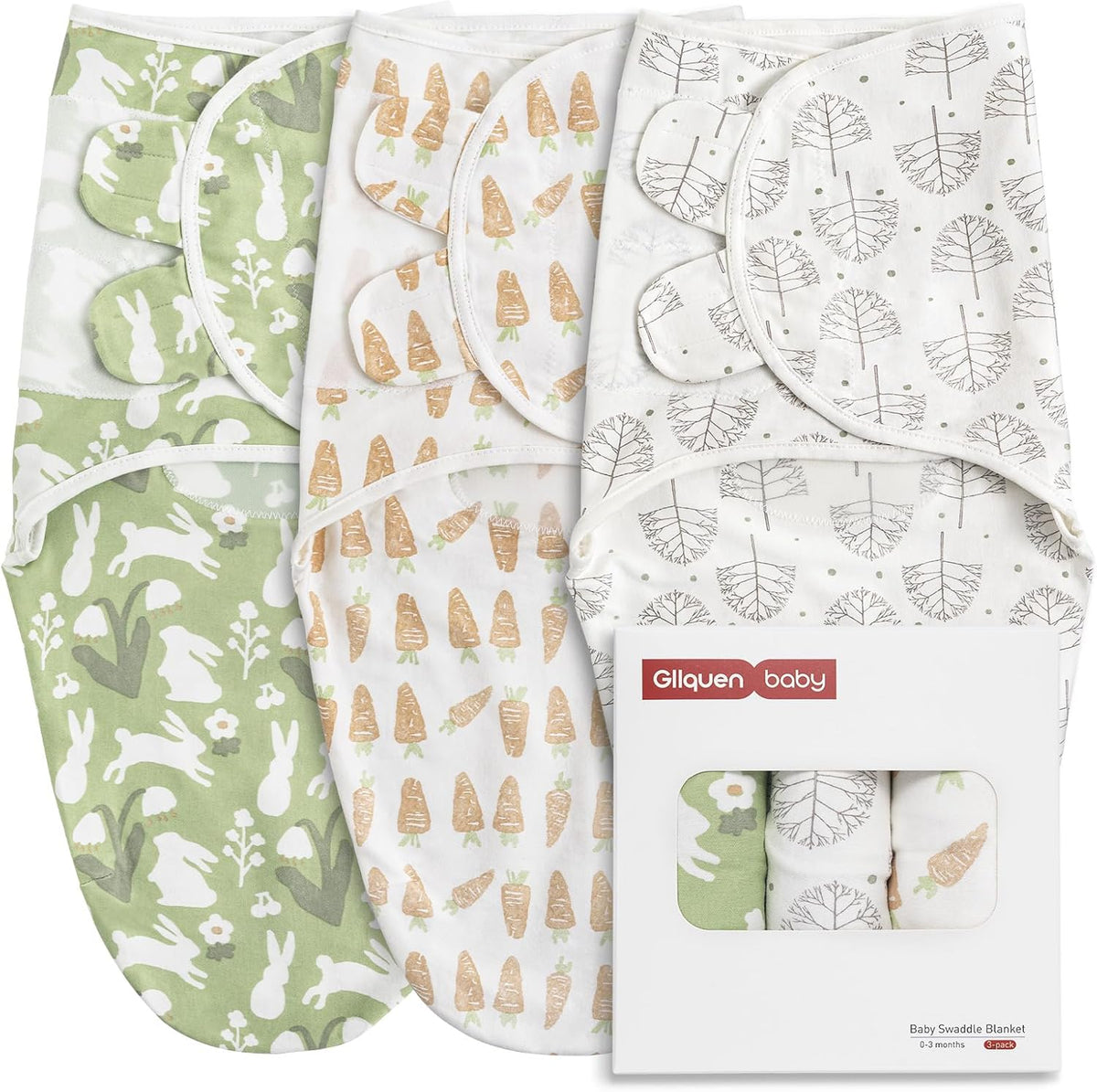 GLLQUEN BABY Swaddle Blanket Sleep Sacks for Newborn - Baby Swaddles 0-3 Months, 3-Pack Newborn