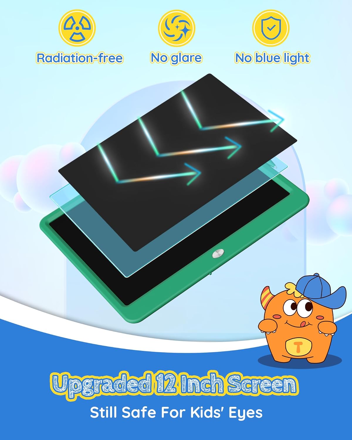 TEKFUN LCD Writing Tablet for Kids Boys Toys, 12 Inch Erasable Doodle Board Colorful Drawing Pad