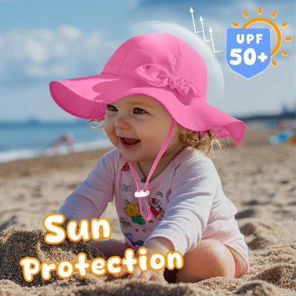 Baby Sun Hat Toddler Girl Beach Hat Adjustable Outdoor Summer Hat UPF 50+ Sun Protection Wide Brim