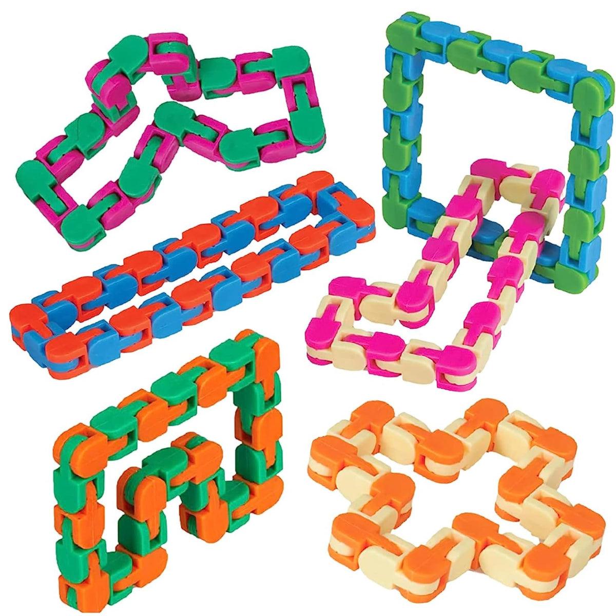 Neliblu Wacky Tracks 6 Pack Sensory Fidget Toys Snap and Click Fidget Cube Puzzles Bulk - ADHD
