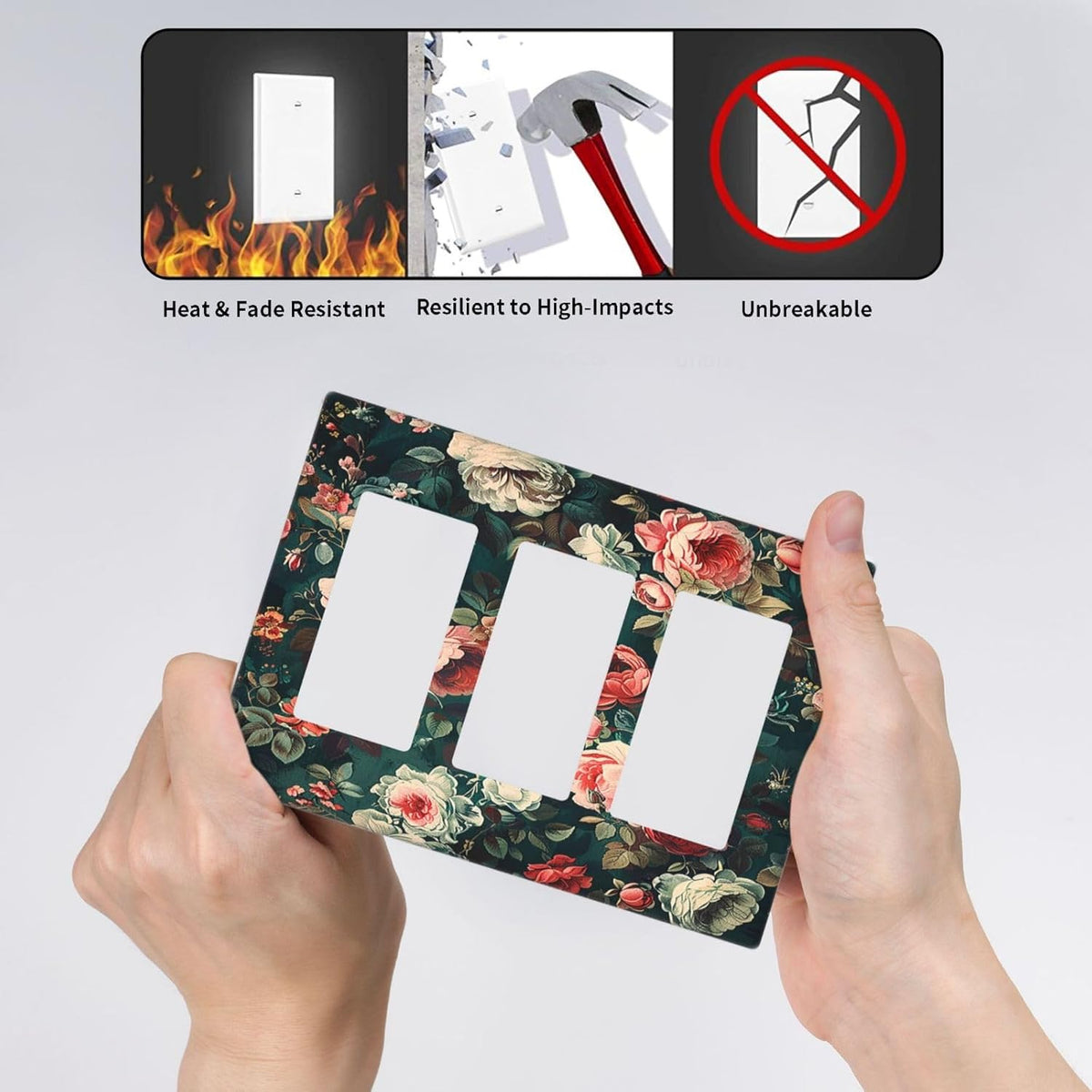 Light Switch Covers Baroque Vintage Peony Flower Floral 3 Gang Rocker Electrical GFCI Decorative