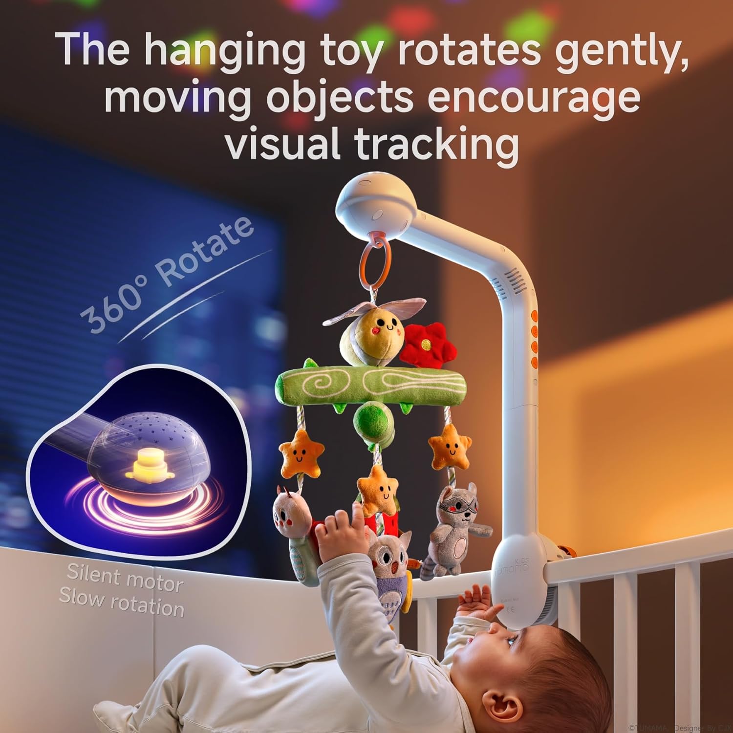 TUMAMA Crib Mobile with Music and Lights, Baby Mobile Cute Bee Crib Toys Hanging, Remote Control