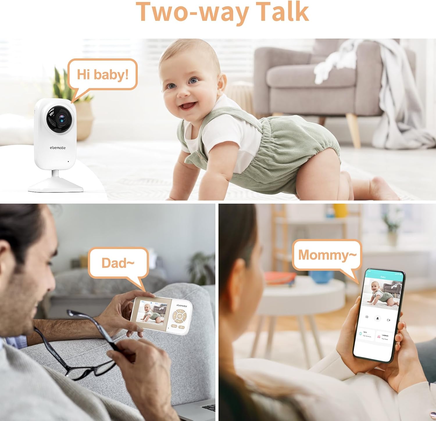 ebemate Video Baby Monitor Camera with 2 Camera,2.8" LCD Screen Video & Audio No Glow Night