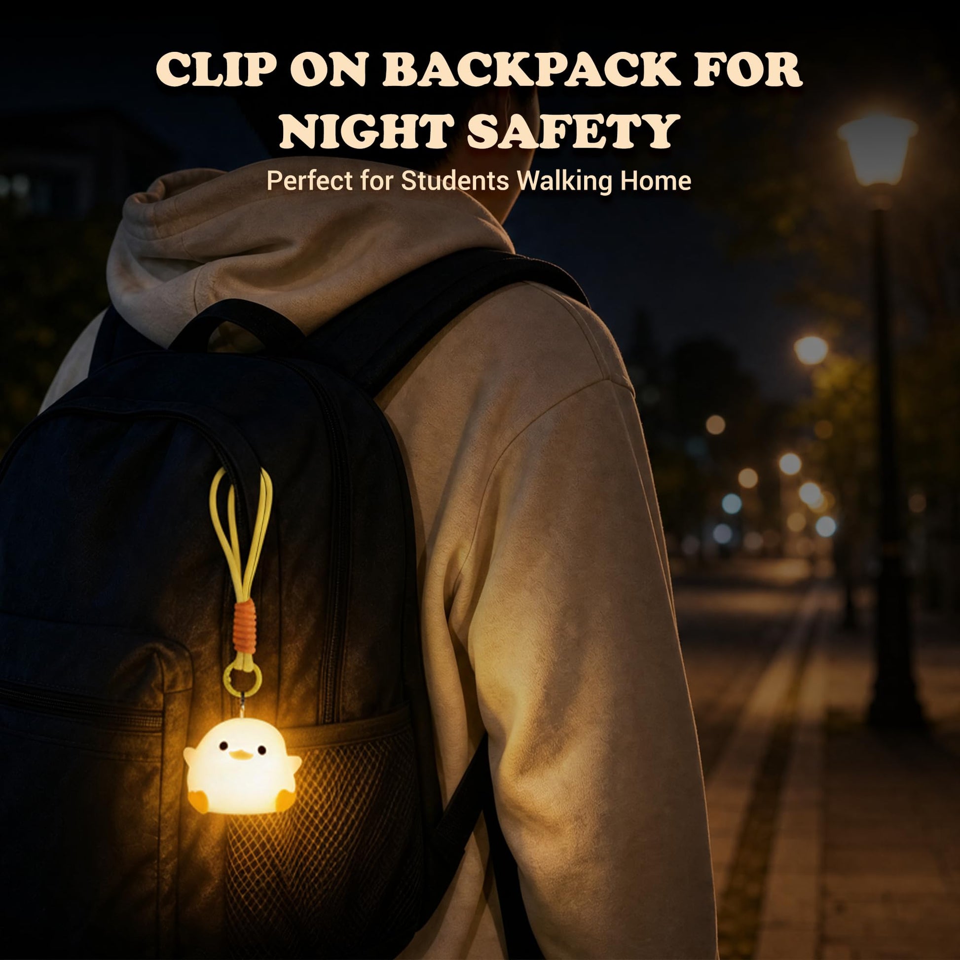 UNEEDE Mini Duck Night Light with Lanyard, 8 Color Changing Rechargeable