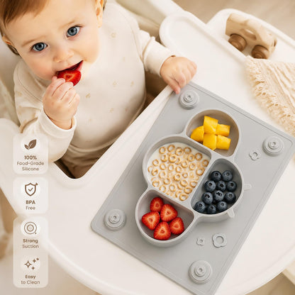 ROCCED Suction Plates for Baby Placemat Spoon Fork Set for Toddlers, Silicone Baby Plates with