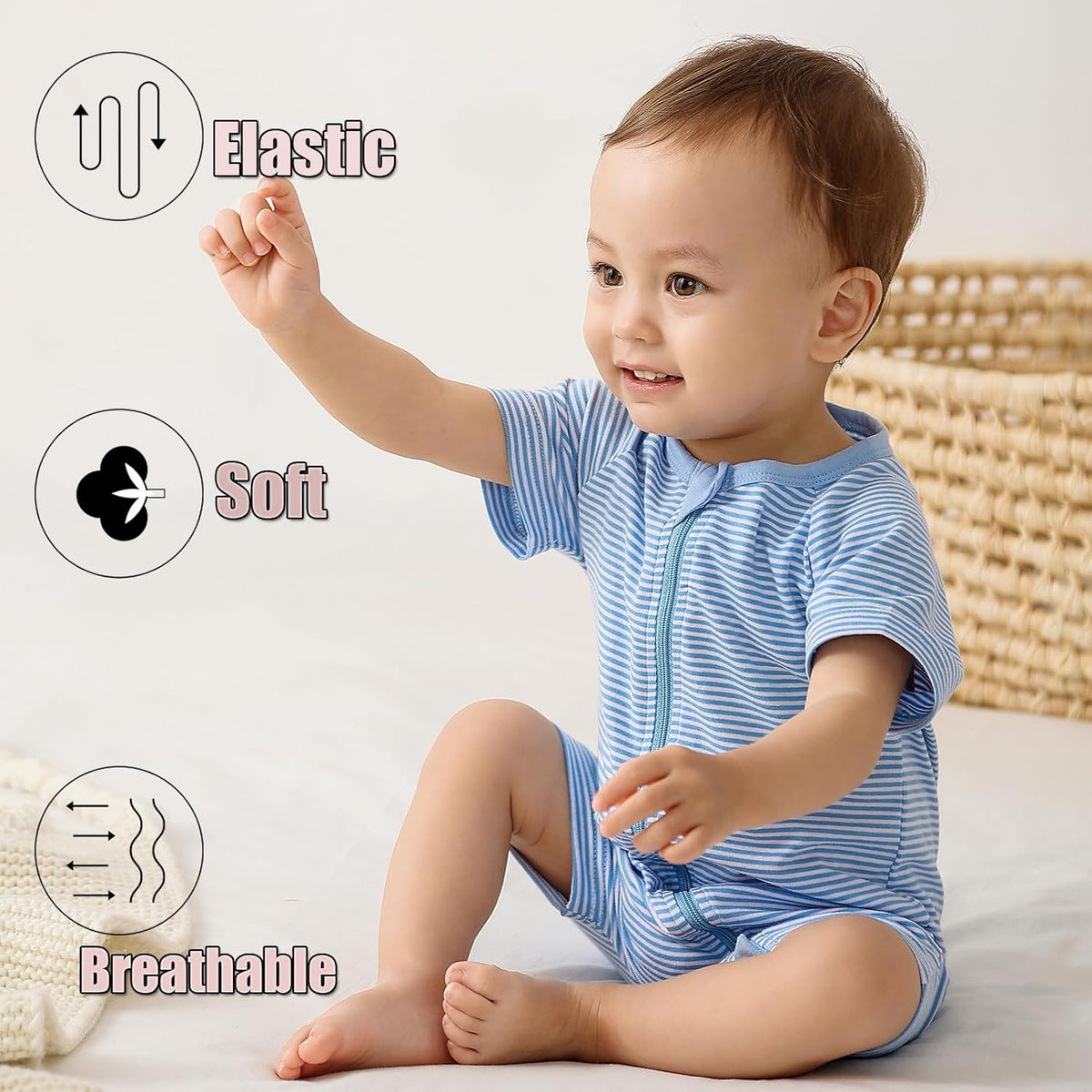 Feidoog Baby Boys 2Pack Rompers Summer Short Sleeve 2 Way Zipper One-Piece Romper Jumpsuit Sleep