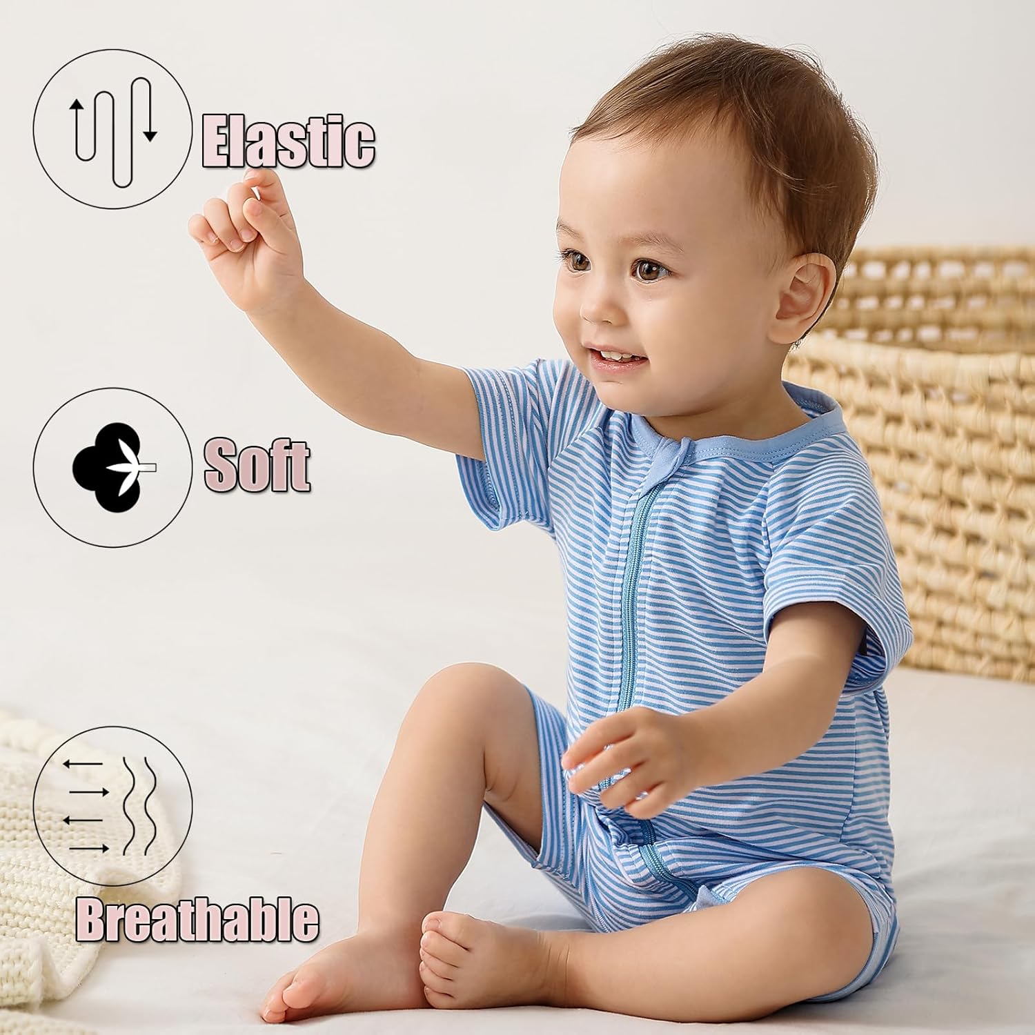 Feidoog Baby Boys 2Pack Rompers Summer Short Sleeve 2 Way Zipper One-Piece Romper Jumpsuit Sleep