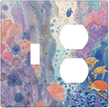 Turtle Coral Fish Watercolor Colorful Underwater World Wallplates 1 Toggle 1 Duplex Switch Plate