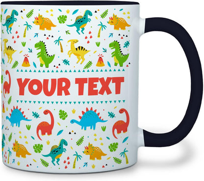 Personalized Mug for Kids - Dinosaurs - Custom Name/Text, Ceramic Hot Chocolate/Cocoa/Coffee Cup