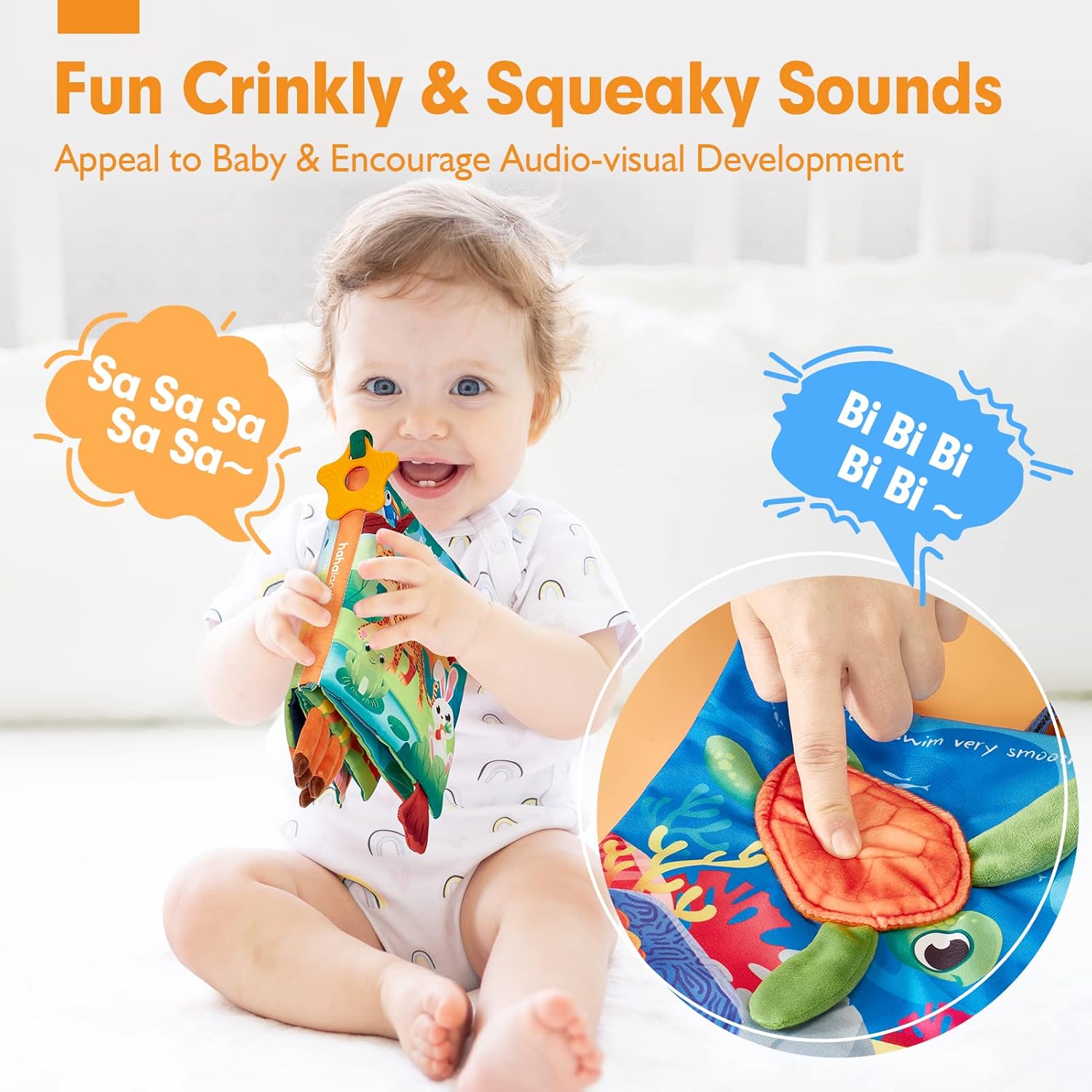 hahaland Baby Books 0-6 Months - 2 PCS Sensory Montessori Toys for Babies 0-6 Months with Crinkle