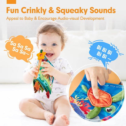 hahaland Baby Books 0-6 Months - 2 PCS Sensory Montessori Toys for Babies 0-6 Months with Crinkle