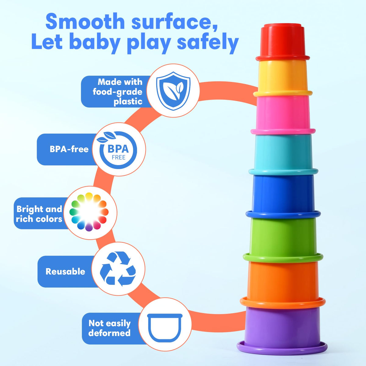jojnawa 8 Pcs Stacking Cups Baby Stacking Toys, 8 Colors Educational Nesting Cups, Montessori